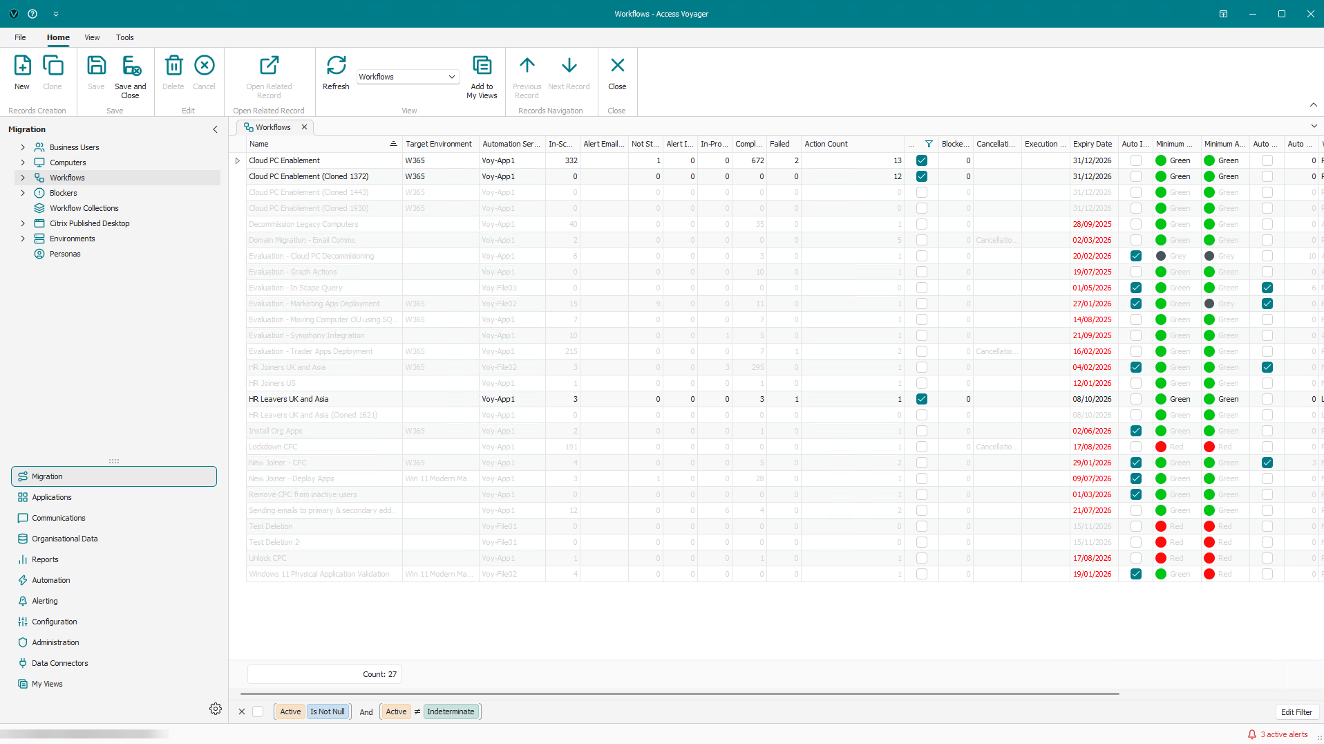 Voyager Workflows view