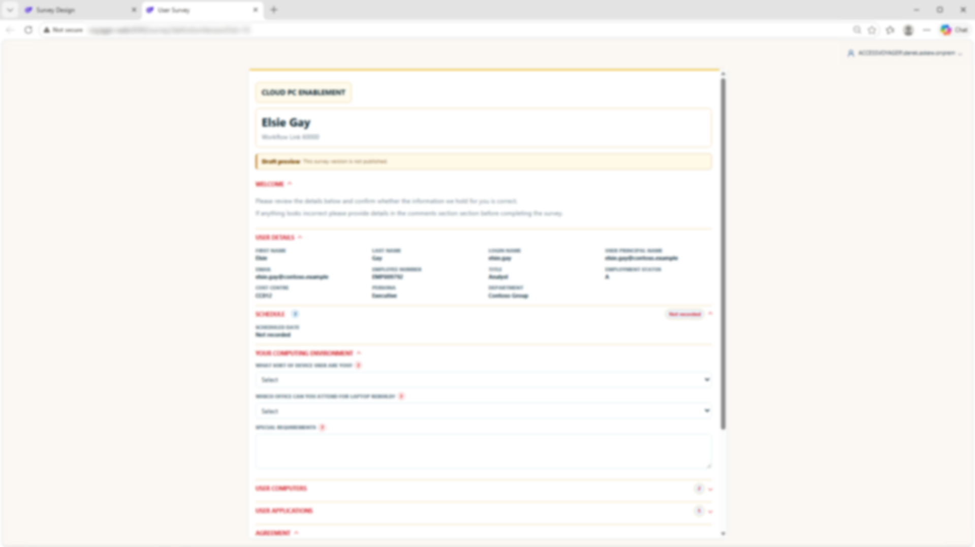Voyager user survey shown in a browser