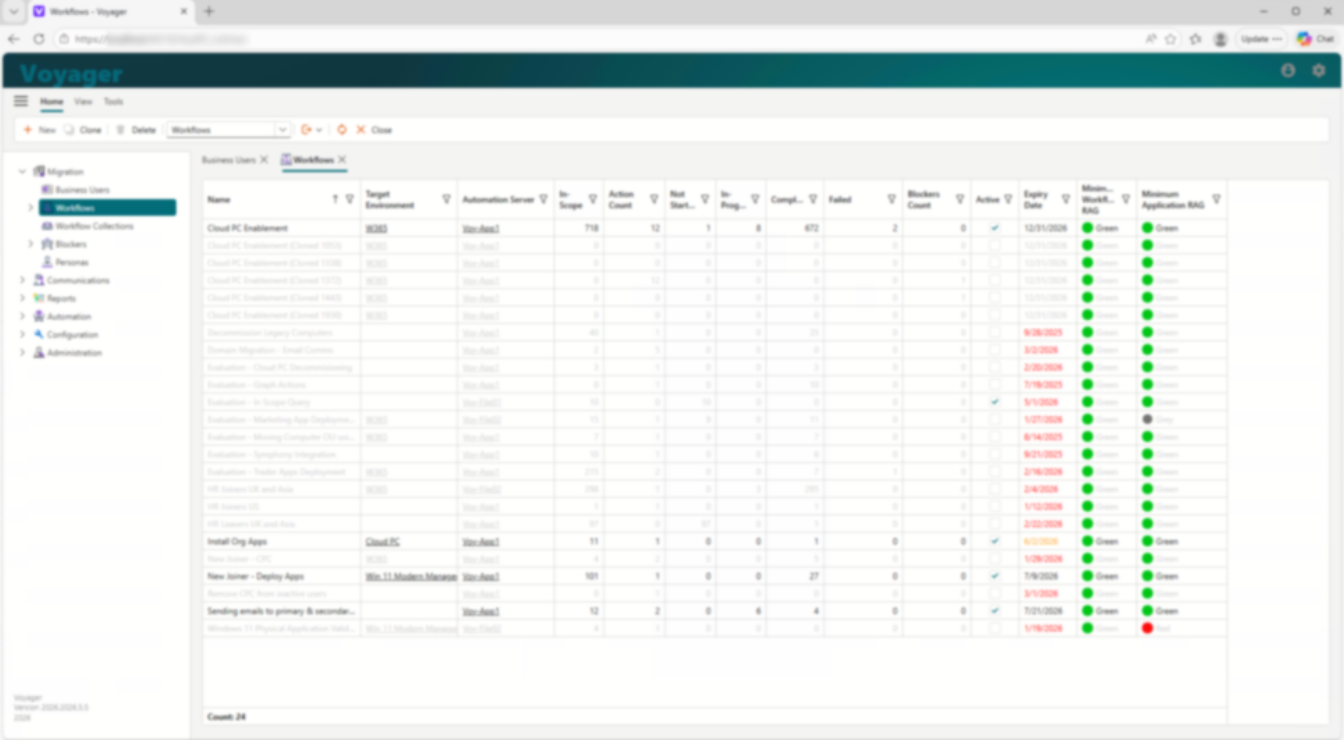 Web interface showing the Voyager Business Users view